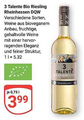 3 Talente Bio Riesling Rheinhessen DQW