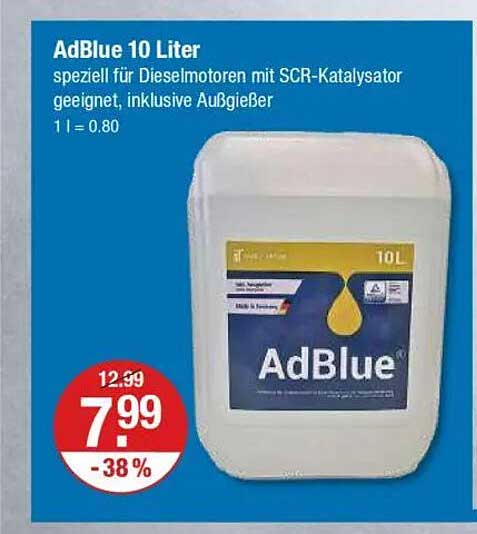 AdBlue 10 Liter - Speziell für Dieselmotoren mit SCR-Katalysator geeignet