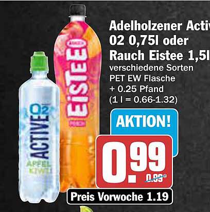 Adelholzer Activ 0,75l oder Rauch Eistee 1,5l verschiedene Sorten
