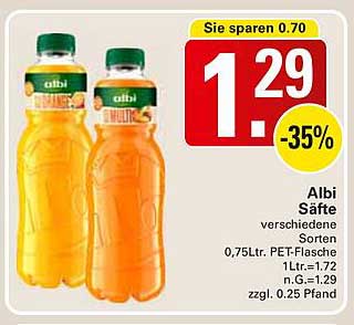 Albi Säfte - verschiedene Sorten 0,75L PET-Flasche