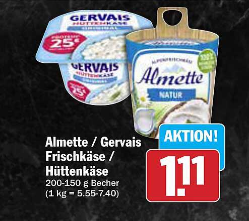 Almette / Gervais Frischkäse / Hüttenkäse 200-150 g Becher