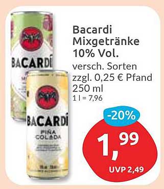 Bacardi Mixgetränke 10% Vol. in verschiedenen Sorten