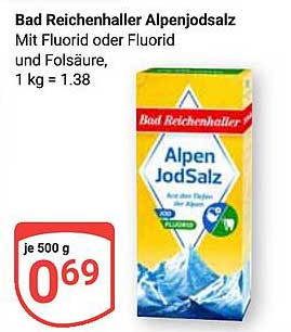 Bad Reichenhaller Alpenjodsalz mit Fluorid oder Folsäure, 500 g für nur 0,69 €