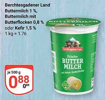 Berchtesgadener Land Buttermilch 1 %, Buttermilch mit Butterflocken 0,8 % oder Kefir 1,5 %