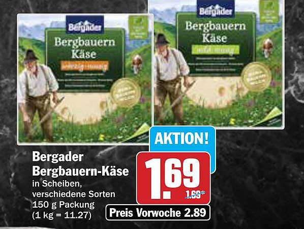 Bergader Bergbauern-Käse in Scheiben, verschiedene Sorten 150 g Packung