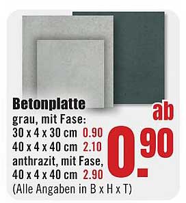 Betonplatte grau, anthrazit, mit Fase
