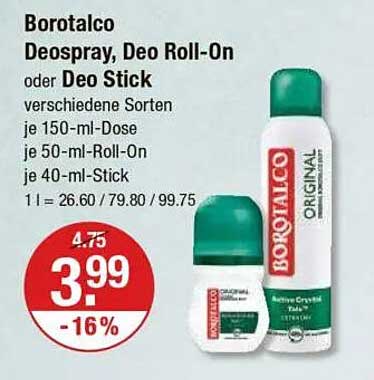 Borotalco Deospray, Deo Roll-On oder Deo Stick - verschiedene Sorten