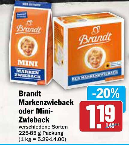 Brandt Markenzwieback oder Mini-Zwieback