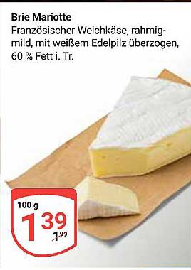 Brie Mariotte - Französischer Weichkäse, rahmig-mild, mit weißem Edelpilz überzogen, 60 % Fett i. Tr.