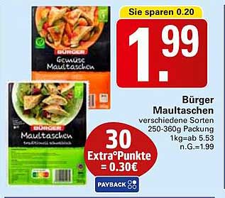 Bürger Maultaschen verschiedene Sorten 250-360g Packung