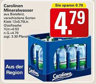 Carolinen Mineralwasser aus Bielefeld, 12x0,75L