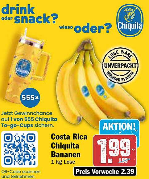 Costa Rica Chiquita Bananen 1 kg Lose