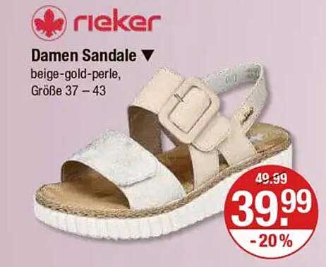 Damen Sandale von Rieker – beige-gold-perle, Größe 37 – 43