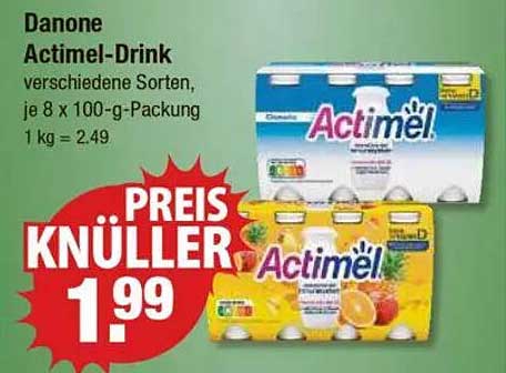 Danone Actimel-Drink - verschiedene Sorten, 8 x 100-g-Packung