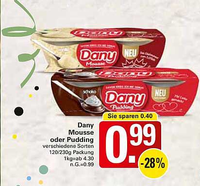 Dany Mousse oder Pudding in verschiedenen Sorten – 0,99 €