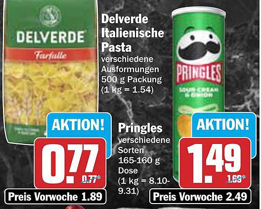 Delverde Italienische Pasta und Pringles
