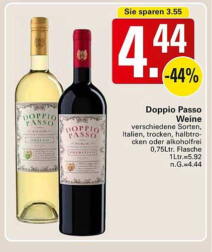 Doppio Passo Weine - Verschiedene Sorten, Italien, trocken, halbtrocken oder alkoholfrei