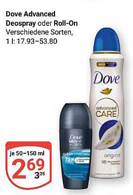 Dove Advanced Deospray oder Roll-On - verschiedene Sorten