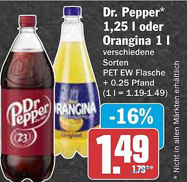 Dr. Pepper* 1,25 l oder Orangina 1 l verschiedene Sorten