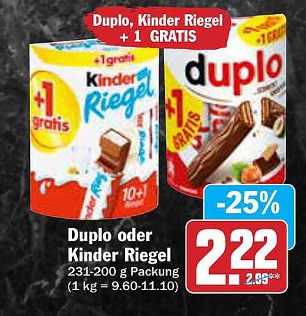 Duplo oder Kinder Riegel + 1 GRATIS