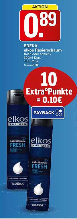 EDEKA elkos Rasierschaum fresh oder sensitiv 300ml Dose