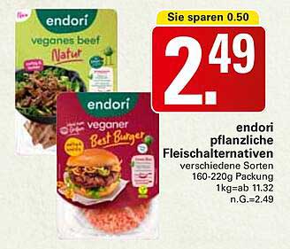 endori pflanzliche Fleischalternativen verschiedene Sorten 160-220g