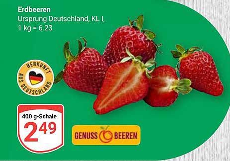 Erdbeeren, Ursprung Deutschland, KL I, 400 g für 2,49 €