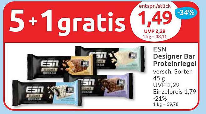 ESN Designer Bar Proteinriegel - 5 + 1 GRATIS!