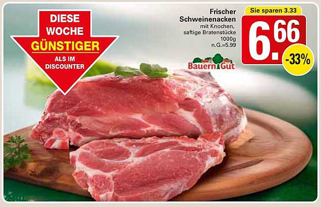 Frischer Schweinenacken mit Knochen, saftige Bratenstücke