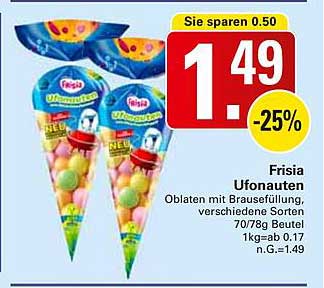 Frisia Ufonauten Oblaten mit Brausefüllung, verschiedene Sorten 70/78g Beutel