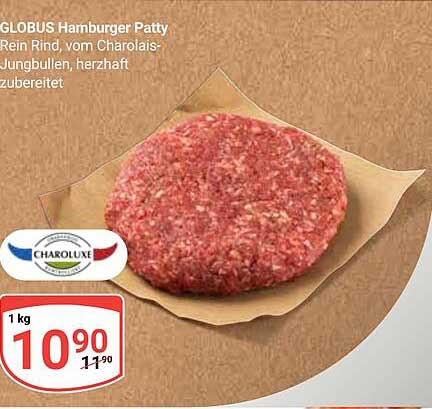 GLOBUS Hamburger Patty Rein Rind, vom Charolais-Jungbullen, herzhaft zubereitet
