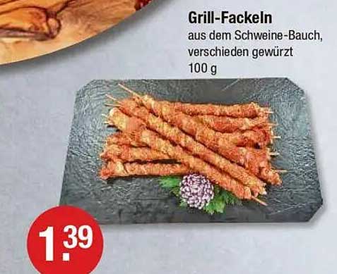 Grill-Fackeln aus dem Schweine-Bauch, verschieden gewürzt, 100 g