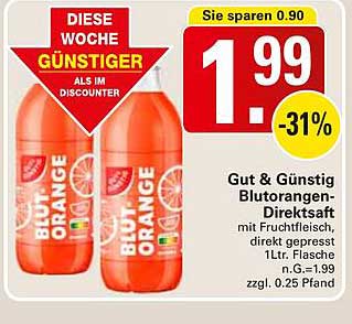 Gut & Günstig Blut-Orange-Direktsaft 1L