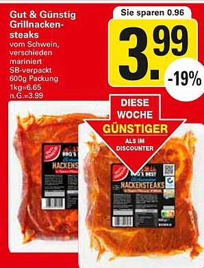 Gut & Günstig Grillnackensteaks von Schwein, 600g