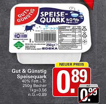 Gut & Günstig Speisequark 40% Fett i.Tr. 250g