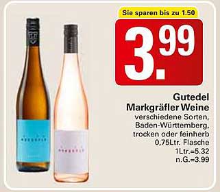 Gutedel Markgräfler Weine, 0,75 L Flasche für nur 3,99 €