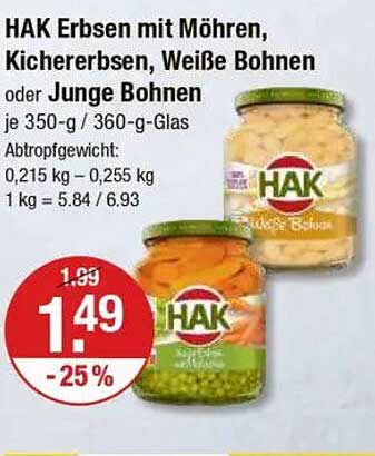 HAK Erbsen mit Möhren, Kichererbsen, Weiße Bohnen oder Junge Bohnen