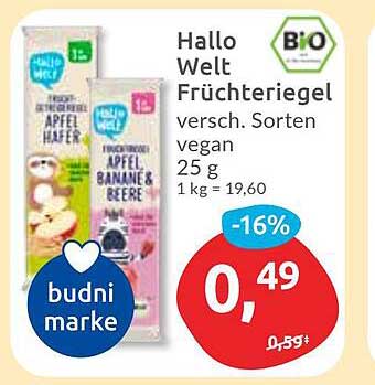 Hallo Welt Früchtieriegel – verschiedene Sorten, vegan