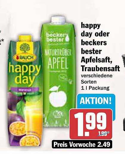 happy day oder becker's bester Apfelsaft, Traubensaft verschiedene Sorten 1 l Packung