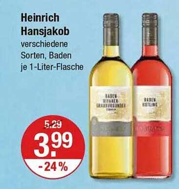 Heinrich Hansjakob verschiedene Sorten, Baden je 1-Liter-Flasche