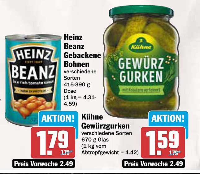 Heinz Beanz Gebackene Bohnen und Kühne Gewürzgurken