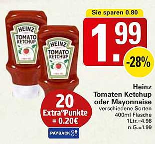 Heinz Tomaten Ketchup oder Mayonnaise 400ml