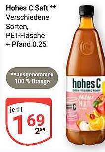 Hohes C Saft - Verschiedene Sorten, PET-Flasche