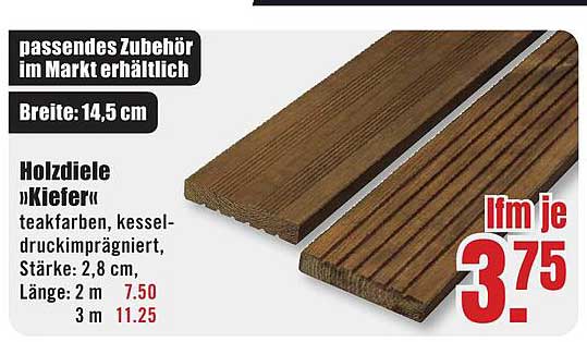 Holzdiele 'Kiefer' teakfarben, kesseldruckimprägniert