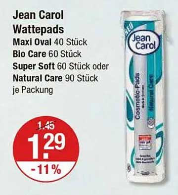 Jean Carol Wattepads - Maxi Oval 40 Stück, Bio Care 60 Stück, Super Soft 60 Stück oder Natural Care 90 Stück je Packung