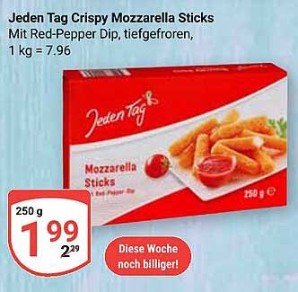 Jeden Tag Crispy Mozzarella Sticks mit Red-Pepper Dip, tiefgefroren