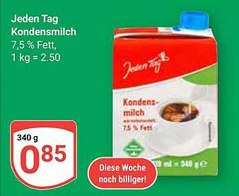 Jeden Tag Kondensmilch 7,5 % Fett, 340 g