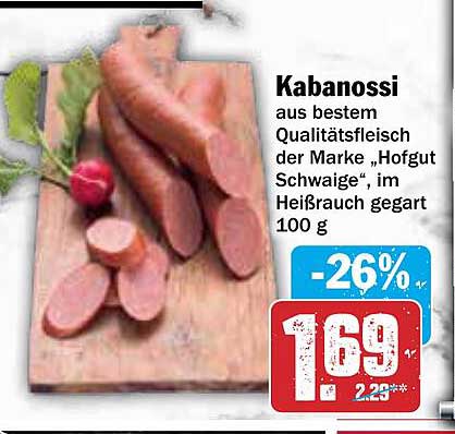 Kabanossi aus bestem Qualitätsfleisch der Marke „Hofgut Schwaige“, im Heißrauch gegart