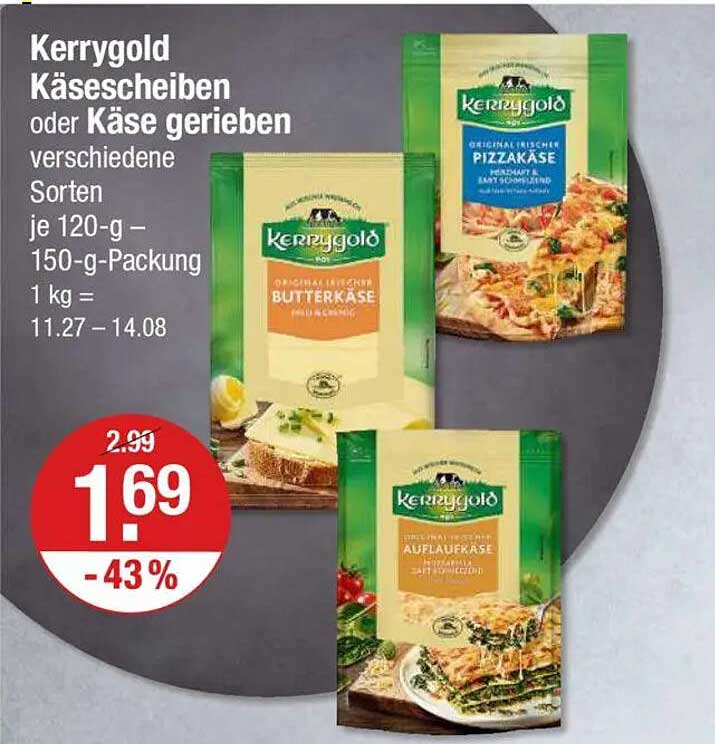 Kerrygold Käsescheiben oder Käse gerieben 120-g – 150-g-Packung