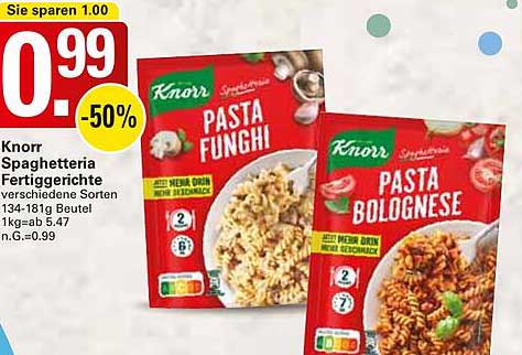 Knorr Spaghetteria Fertiggerichte - Pasta Funghi und Pasta Bolognese
